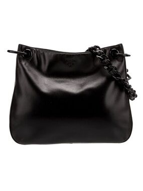 Prada Black Leather Shoulder Bag with Chain-Link Strap